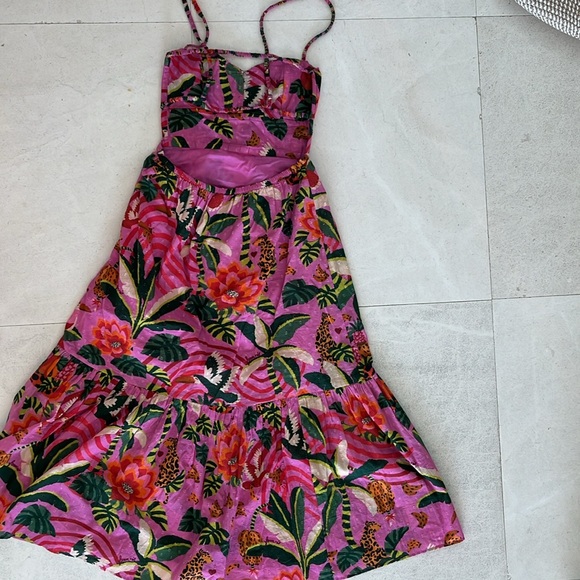 🌺 FARM Rio 🌺Leopard Forest Midi Dress Size Small - Picture 4 of 5